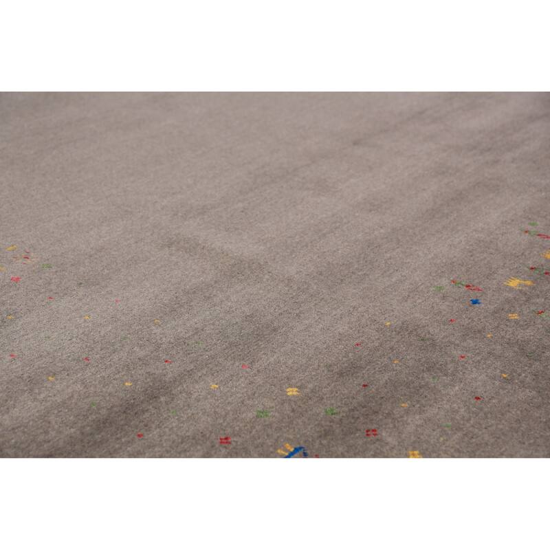 Grey Gabbeh Area Rug Hand-Knotted Wool Carpet - 7'9" x 9'11"