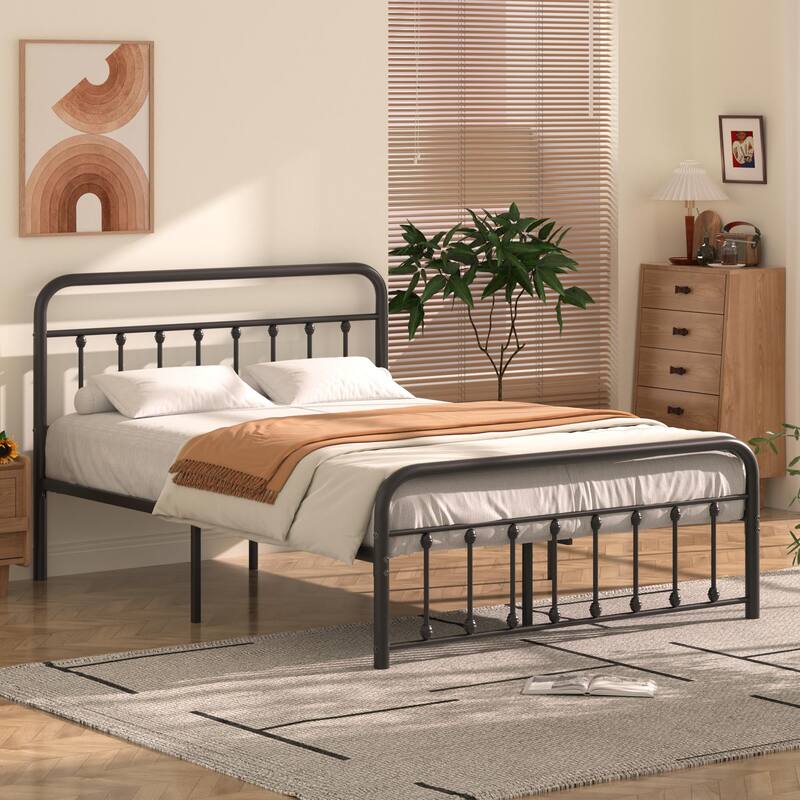 VECELO Metal Bed Frame with Headboard Classic Metal Platform Bed Frame Mattress Foundation with Victorian Style Footboard