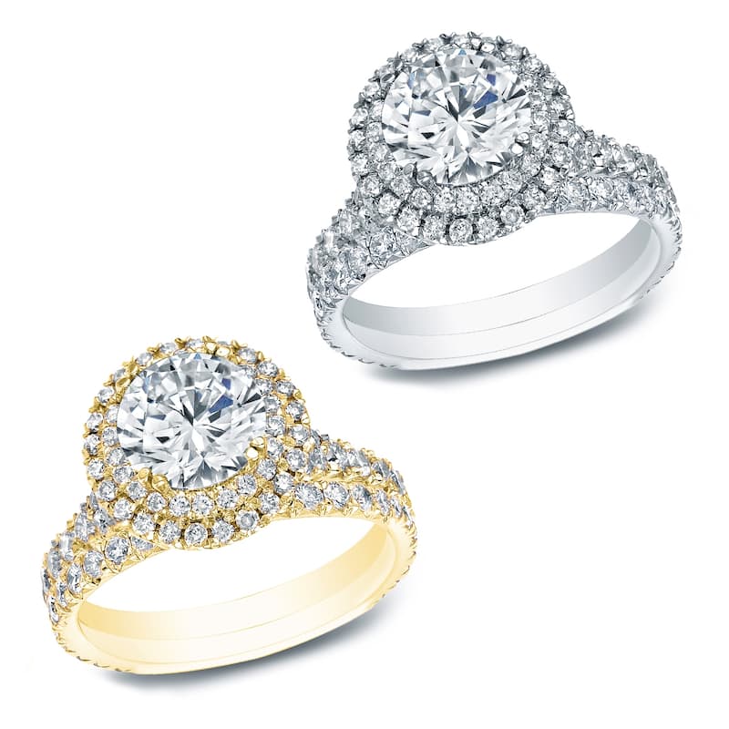 Auriya 2 1/3ctw Round Double Halo Diamond Engagement Ring Set 14k Gold