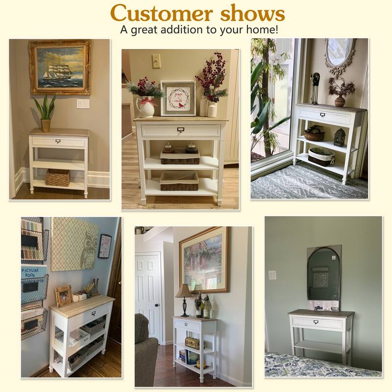 Accent White Console Table with Drawer and Shelf, Wood Sofa Table with Storage for Entryway Hallway Living Room