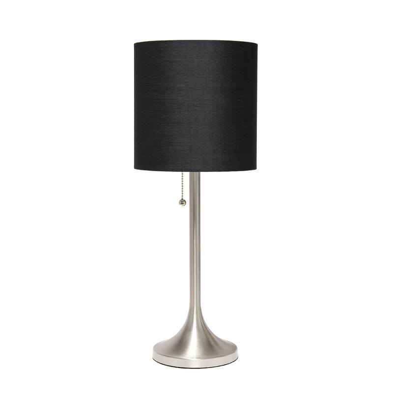 HomeRoots 21" Nickel Metal Table Lamp With Black Drum Shade - 8.00 in. x 21.25 in. x 8.00 in.