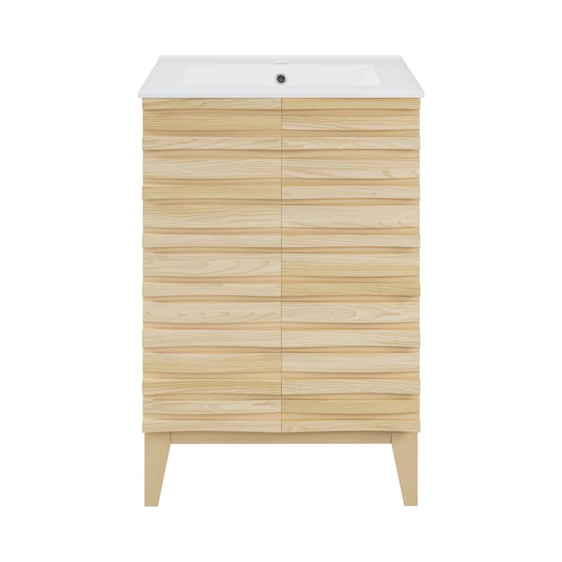 Cascade 24" Bathroom Vanity In Natural Oak - 24" x 24" x 41.95" - Wood Finish - Natural Oak