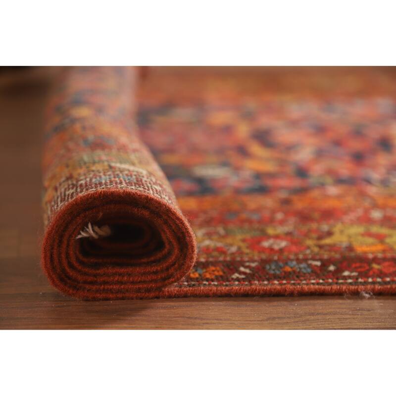 Hand Knotted Oriental 100% Wool Carpet Traditional Floral Navy Blue & Blues Malayer Runner Rug - 15' 8'' X 3' 7''