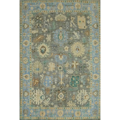 Vegetable Dye Wool Oushak Turkish Area Rug, Floral Geometric Carpet - 10' 3'' X 7' 9''