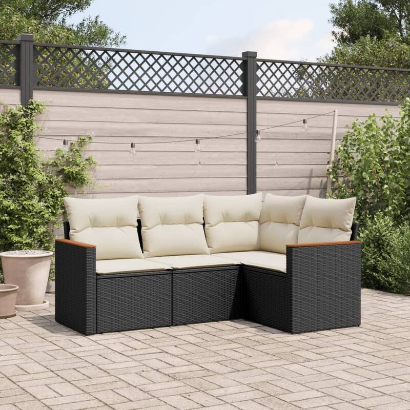 vidaXL Garden Sofa Set Black - 24.4 x 24.4 x 27.2 - Black and cream Medium Without table