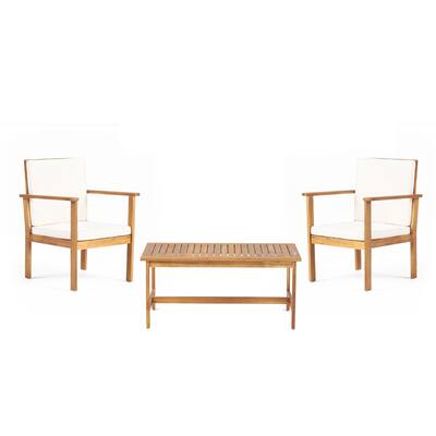 3pc Set with 2 Outdoor Club Chairs and Coffee Table in Acacia Wood