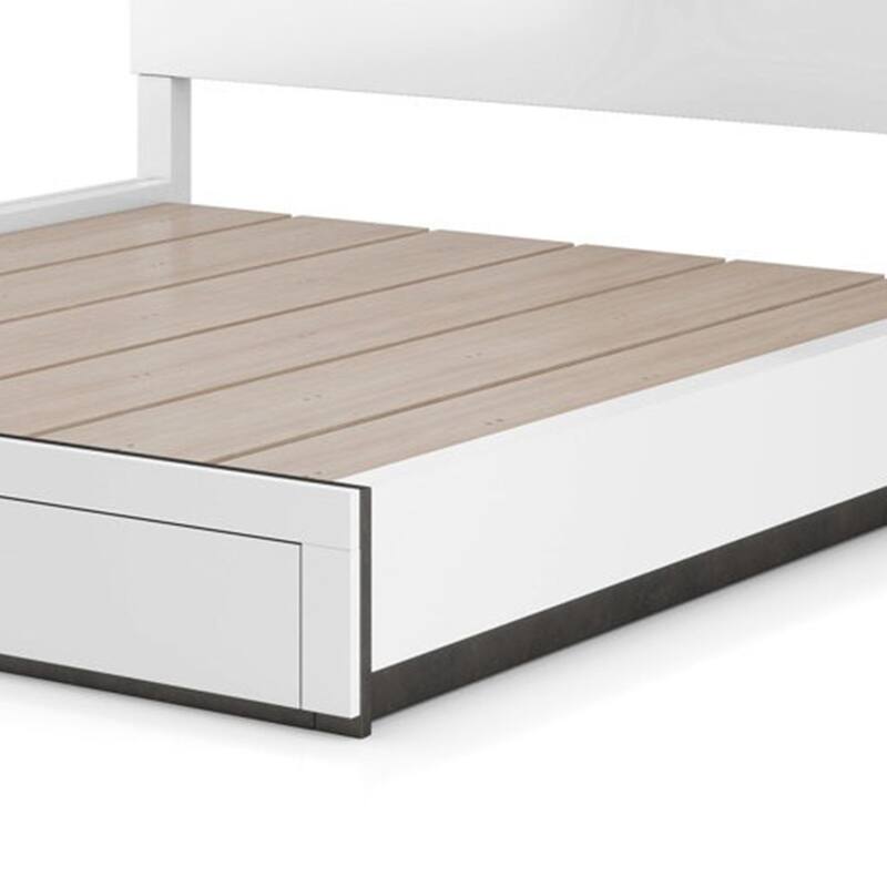 Kena King Size Bed, White Gray Panel Headboard, Low Profile Footboard