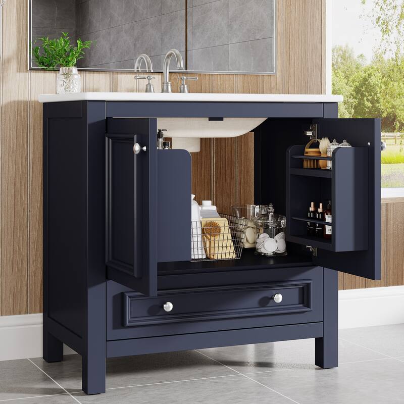 30 Inches Modern Bathroom Vanity Cabinet with Ceramic Basin & 1 Drawer
