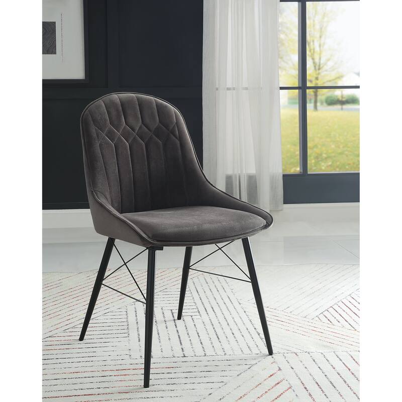 Abraham Dark Gray Fabric & Black Finish Side Chair (Set of 2) - Black,Dark Gray