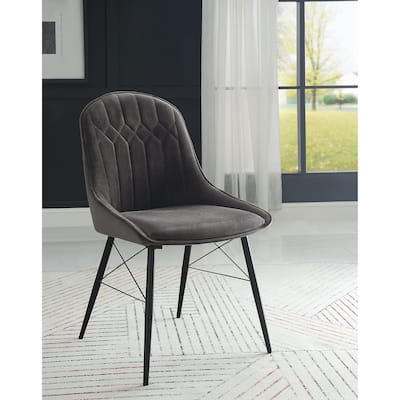 Abraham Dark Gray Fabric & Black Finish Side Chair (Set of 2)