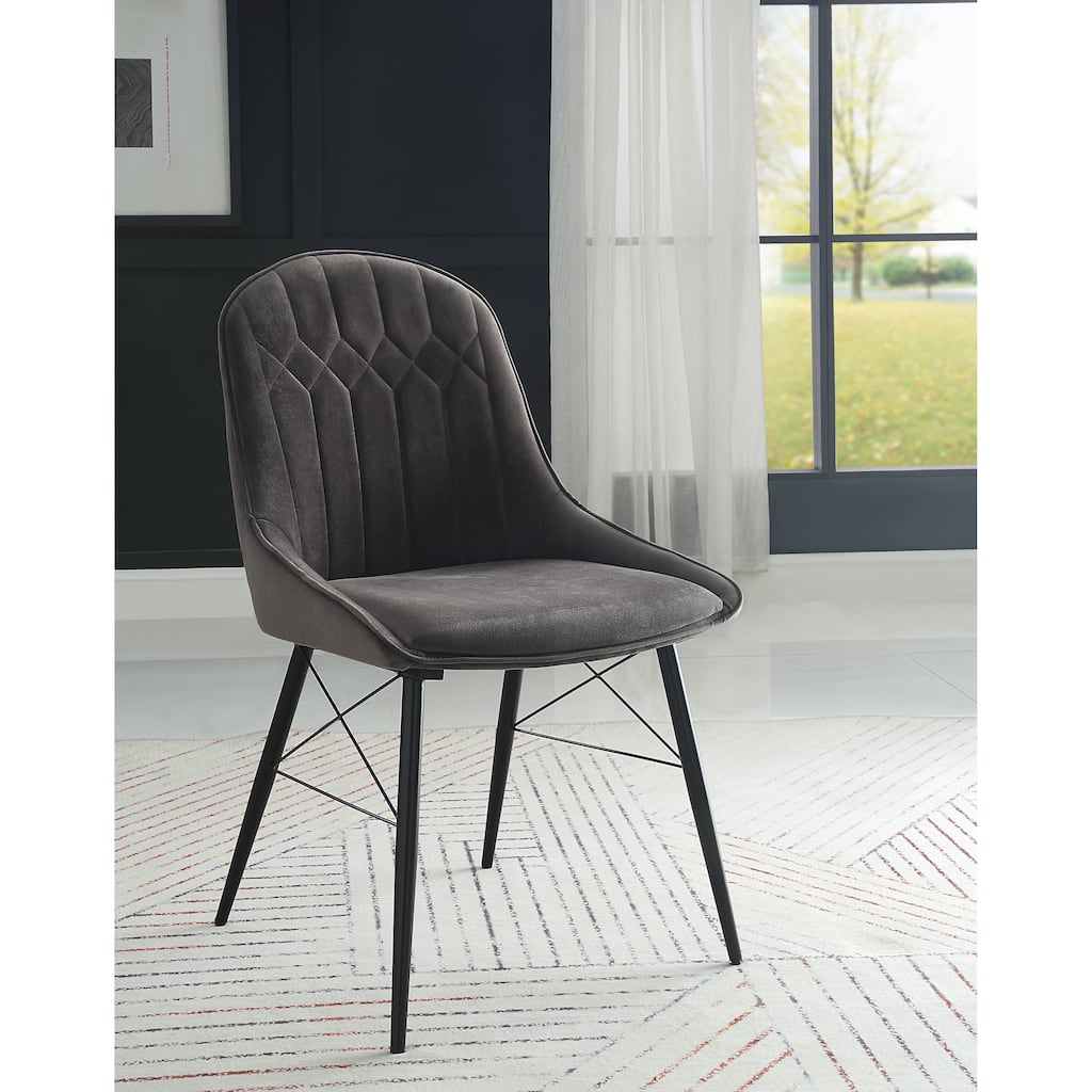 Abraham Dark Gray Fabric & Black Finish Side Chair (Set of 2)