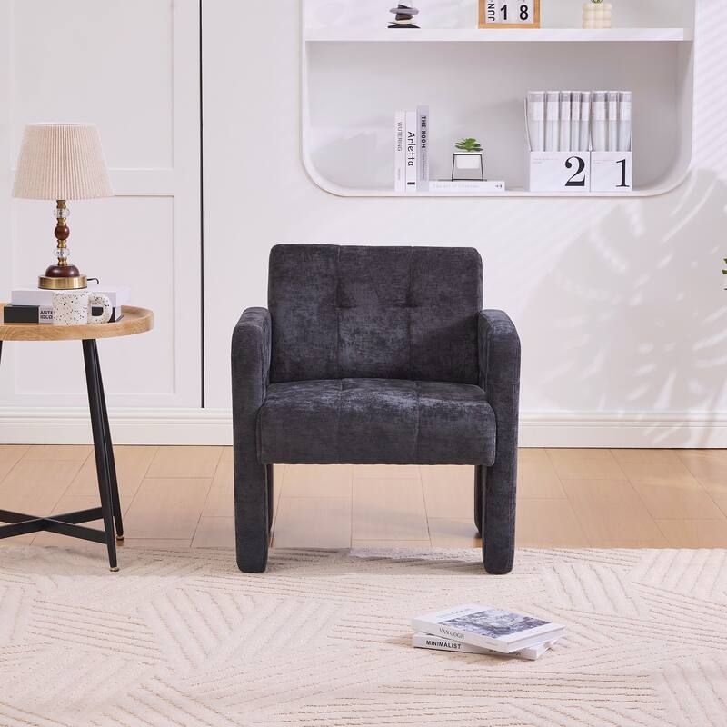 Modern Minimalist Casual Single Armchair Living Room, Bedroom, Office Area Upholstered Chair Comfortable Padded Armchair - Black
