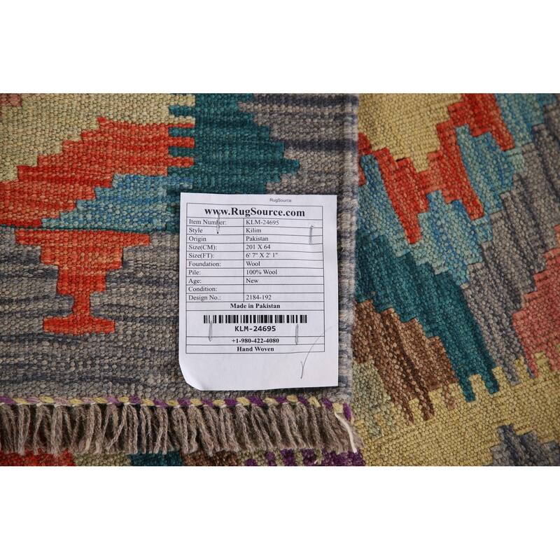 Reversible Kilim Oriental Runner Rug Flatweave Wool Carpet - 2'1"x 6'7"
