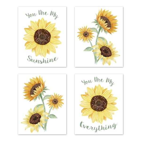slide 2 of 6, Sweet Jojo Designs Yellow Green Boho Floral Sunflower Collection Wall Decor Art Prints (Set of 4) - Farmhouse Watercolor Flower