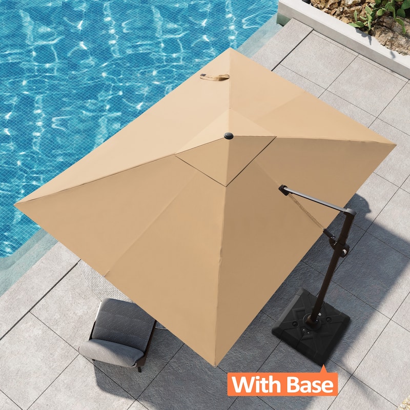 Outdoor Patio 9 FT x 11.5 FT Cantilever-Offset Umbrella with Wheel Base - Tan