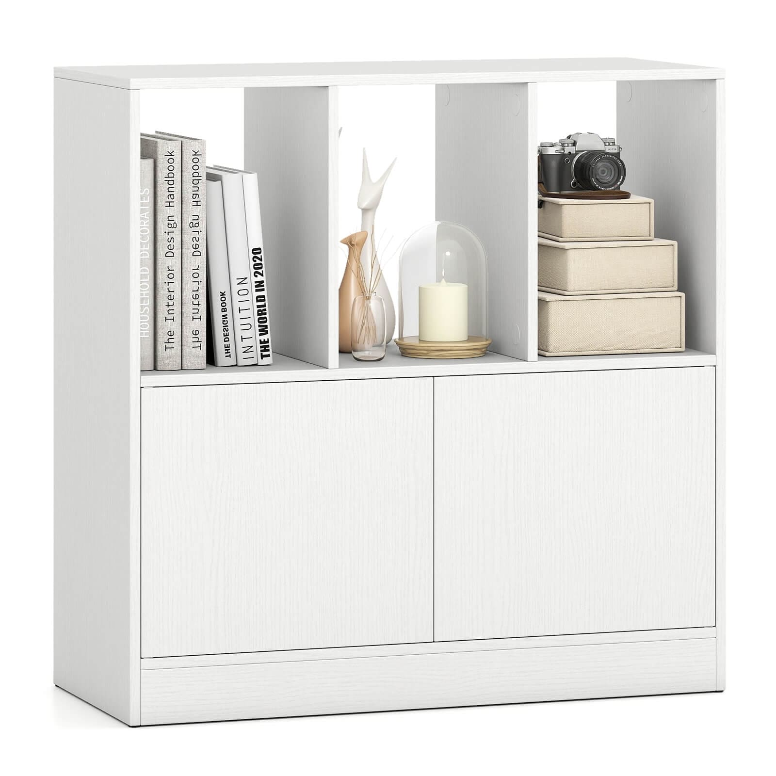 Costway 1/2 PCS Cube Bookcase with Doors, Open Compartments & Cabinet, - See Details
