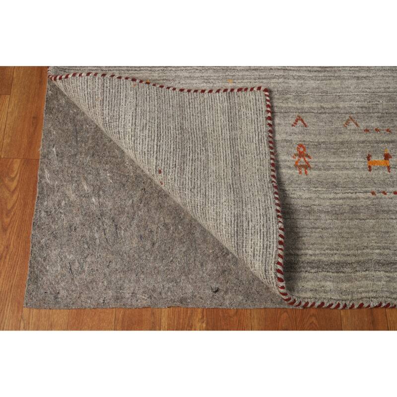 Hand Knotted Oriental 100% Wool Carpet Tribal Animal Pictorial Greys & Charcoal Gabbeh Area Rug - 9' 10'' X 8' 0''