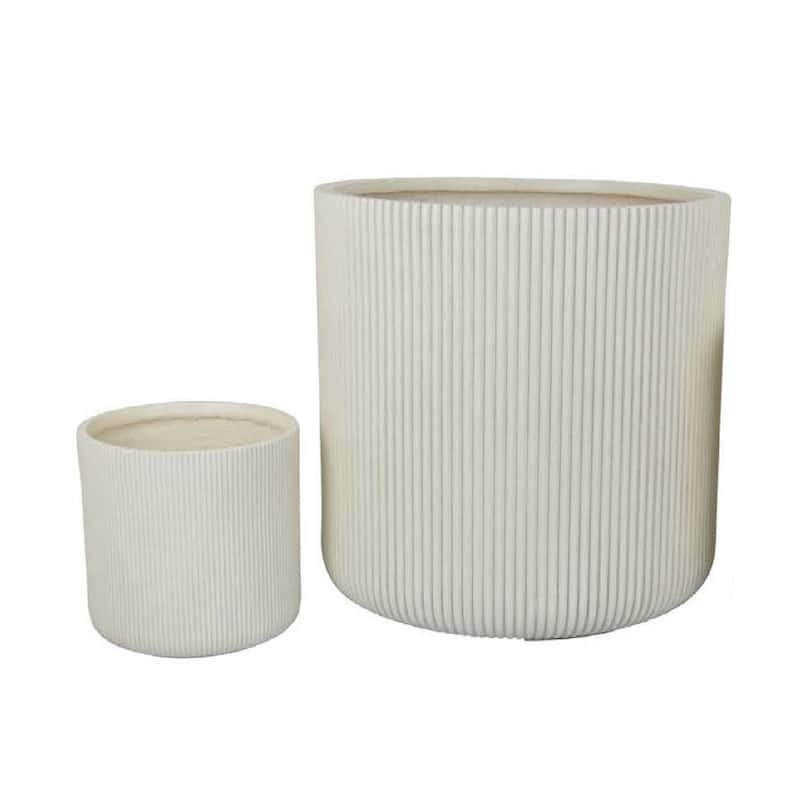 Elly Round Planter Set of 3, Vertical White Resin 18, 13, 9 Inch