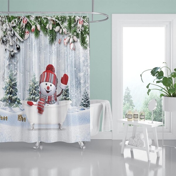 Feelyou Weihnachts-Duschvorhang – Cartoon Motiv, Weihnachtsmann & Schneemann, 183x213 Cm, Wasserdicht