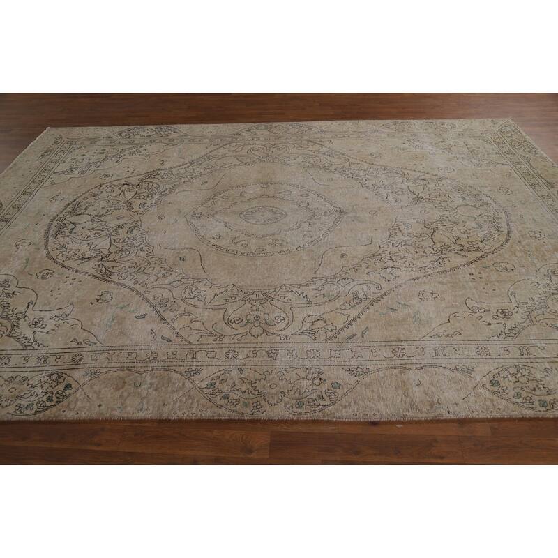 Vintage Distressed Tabriz Persian Area Rug Hand-Knotted Wool Carpet - 7'4" x 10'7"