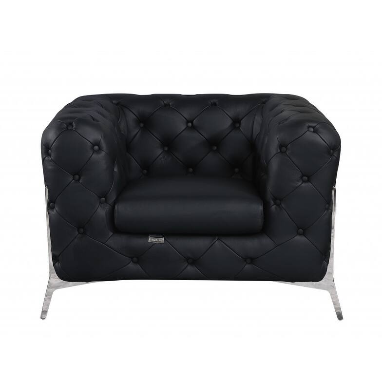 HomeRoots Three Piece Indoor Black Italian Leather Five Person Seating Set