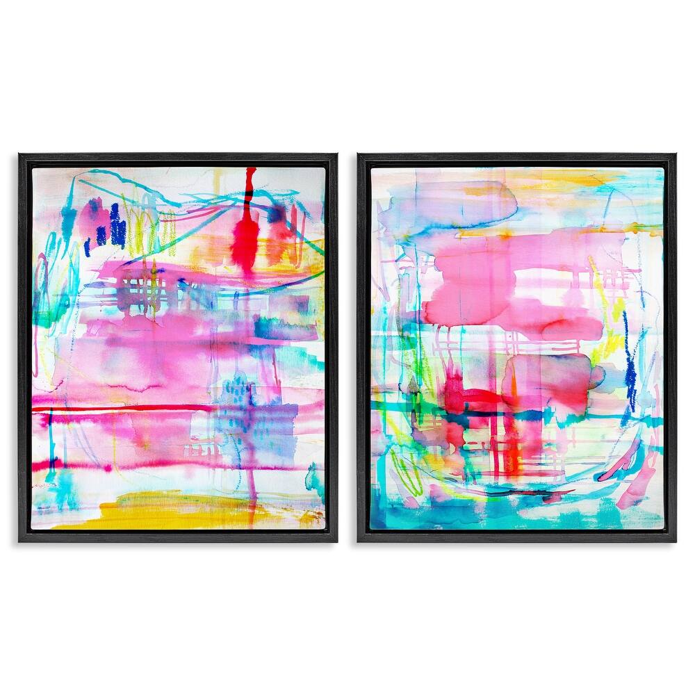 Stupell Vibrant Chaos Abstractions Framed Floater Canvas Wall Art Design By Gemma Bardot (Set of 2)