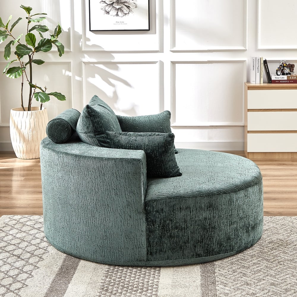 54'' Round Modular Single Sofa Chenille Sleeper Chair with Pillow