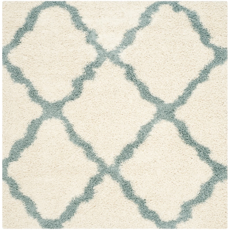 SAFAVIEH Dallas Shag Giusy Trellis 1.5-inch Thick Rug - 6' x 6' Square - Ivory/Light Blue