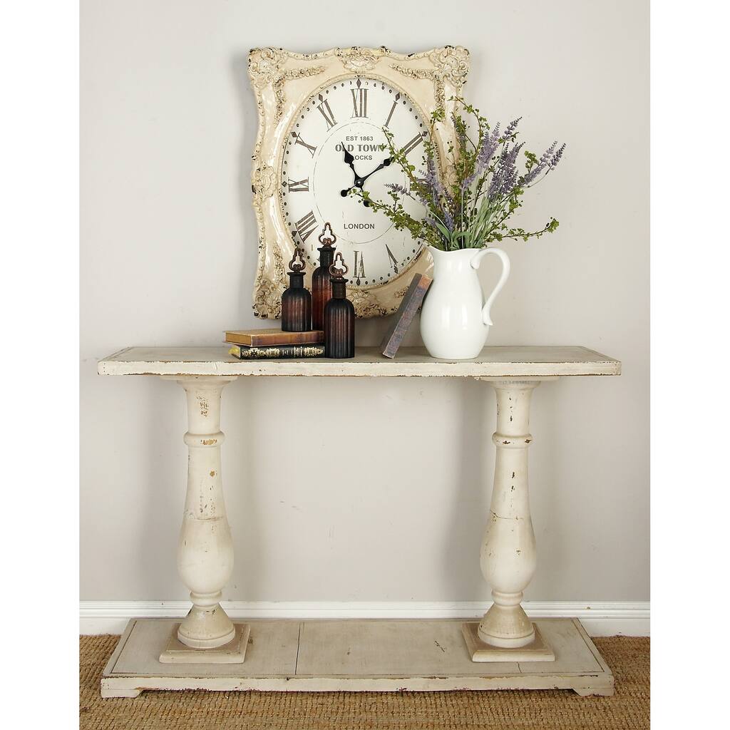 White Wood Console Table with Distressed Accents