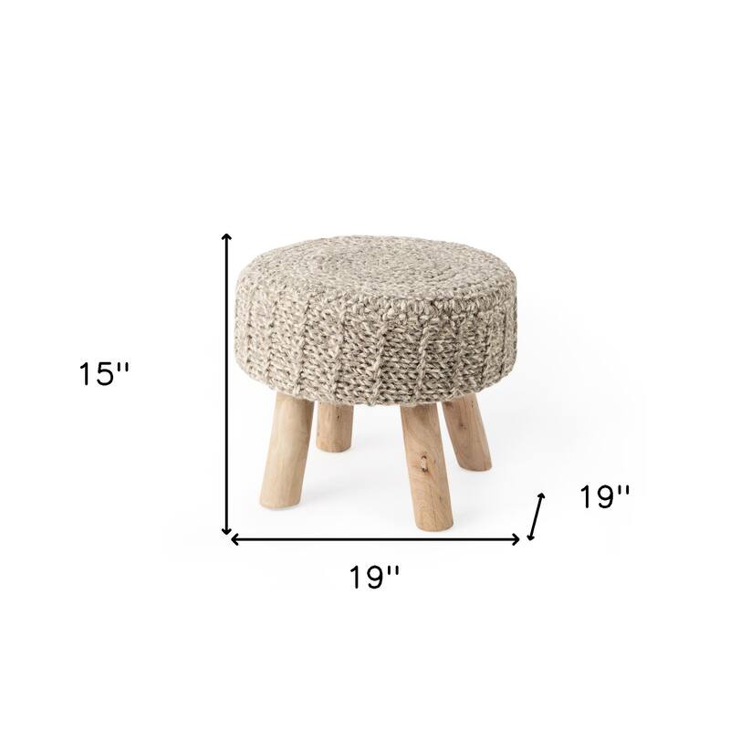 HomeRoots 19" Taupe and Brown Wool Round Footstool