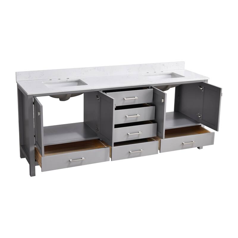 StarrySky 84 inch Undermount Double Sink Bathroom Vanity with Engineered Carrara Marble Top