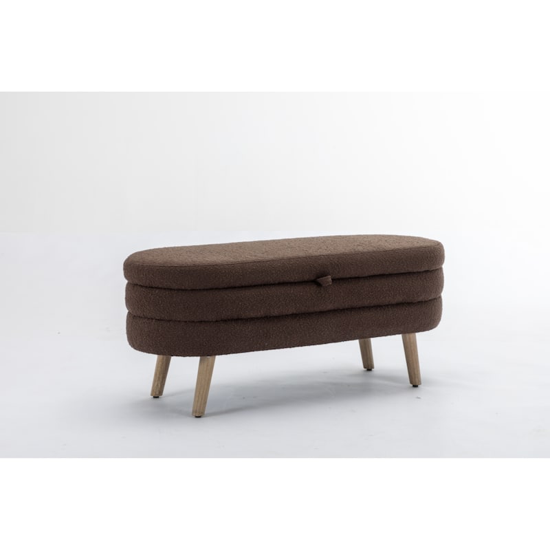 Boucle Fabric Storage Bench Bedroom Bench With Wood Legs For Living Room Bedroom Indoor