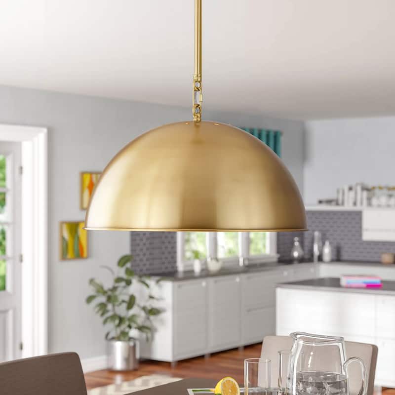 1-Light Industrial Vintage Black/Gold Dome Pendant Light for Kitchen Island - Aged Brass