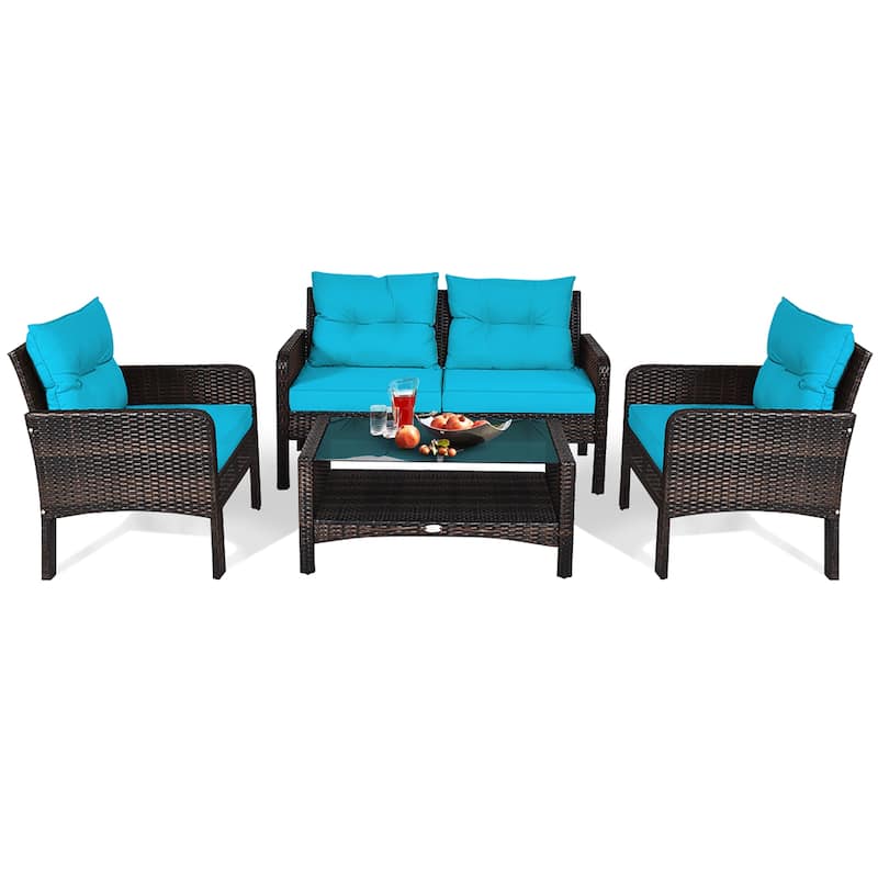 Costway 8PCS Patio Rattan Furniture Set Loveseat Sofa Coffee Table - 8-Piece Sets