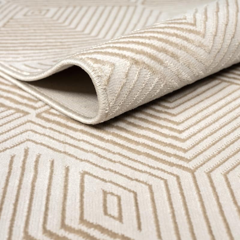 Abani Rugs Regal REG530A Cream Tone-on-Tone Geometric Cube Design Area Rug
