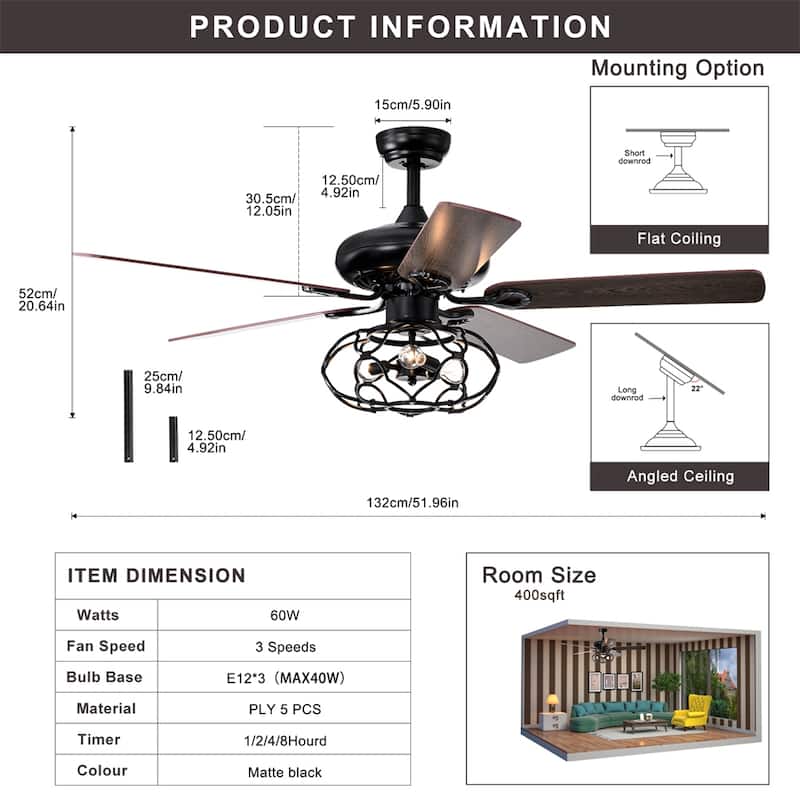 Low Profile Ceiling Fan Light with Remote and Reversible Motor