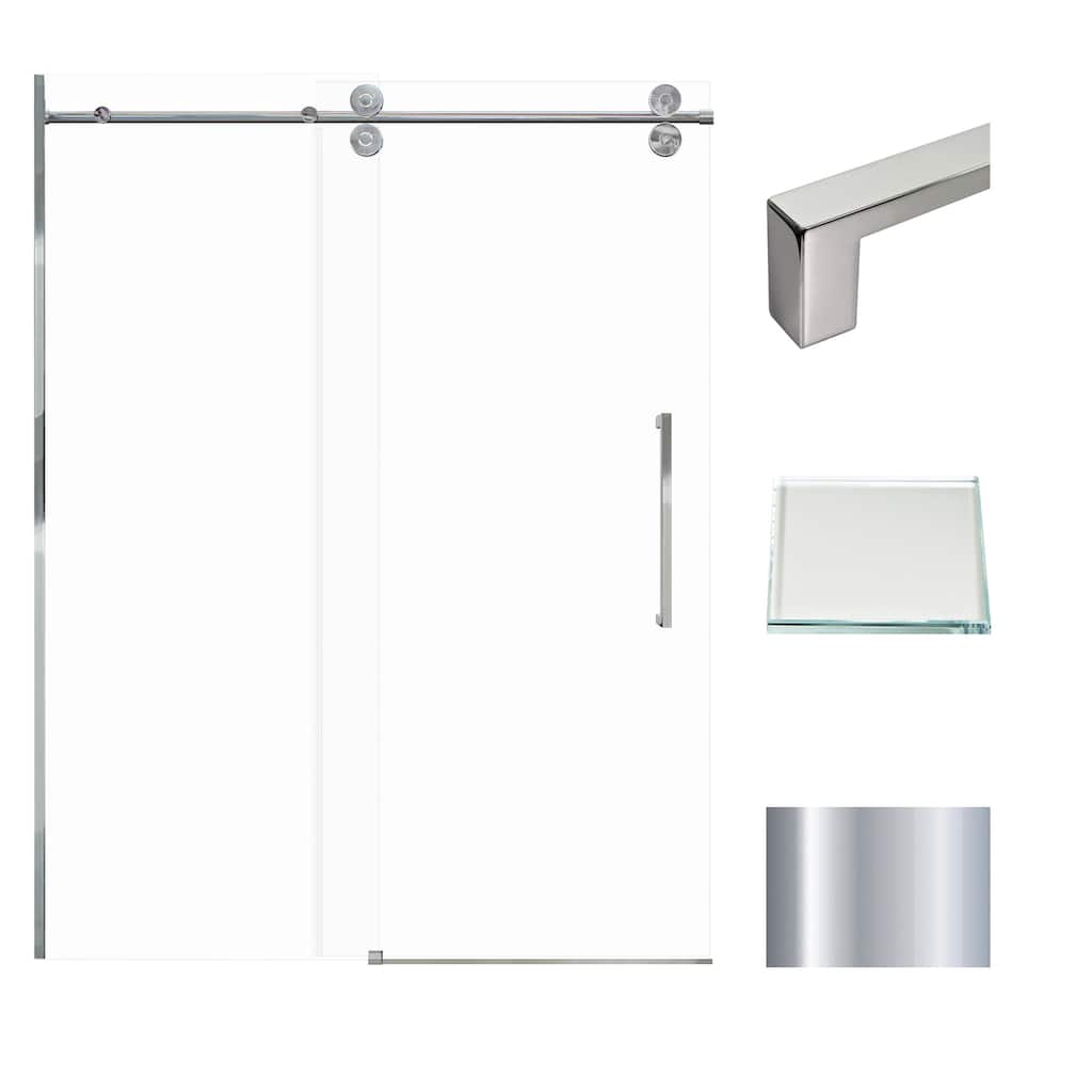 Teegan 59 in. W x 80 in. H Sliding Semi Frameless Shower Door with Fixed Panel with Clear Glass - 56.5-59-in W x 80-in H