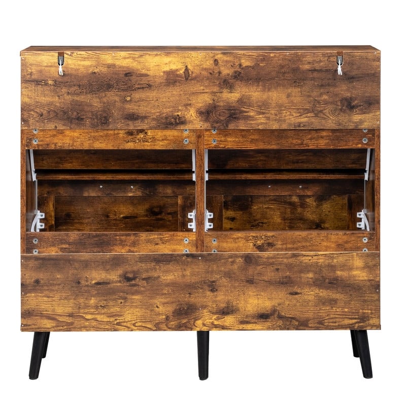 Barn Door 4 Flip Black Handles Melamine Particleboard Shoe Cabinet 41.7In