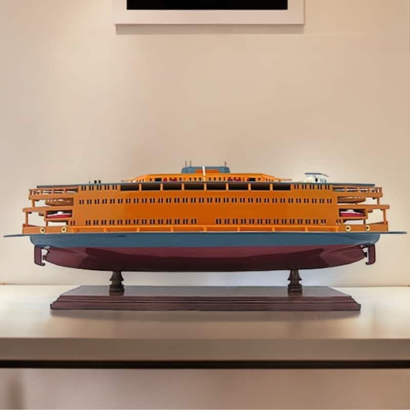 HomeRoots 11" Maroon Staten Island Ferry Boat Hand Painted Decorative Boat - 24' X '10.5' X '6 - 24' X '10.5' X '6