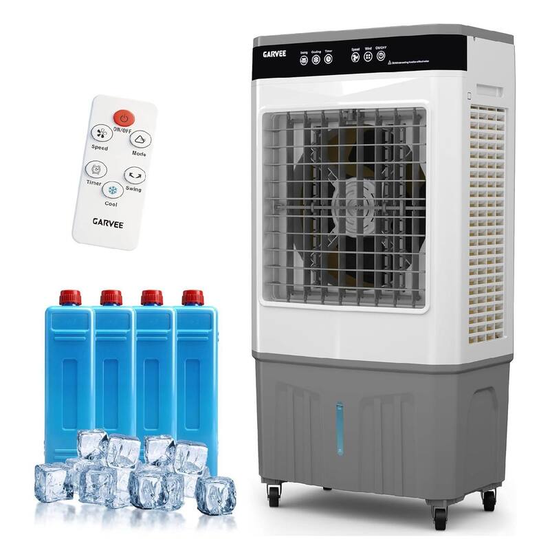 8.4 Gal 3500 CFM Portable Cooling Fan, Evaporative Air Cooler with Touch Screen, Remote for Bedroom, Home, Office - White