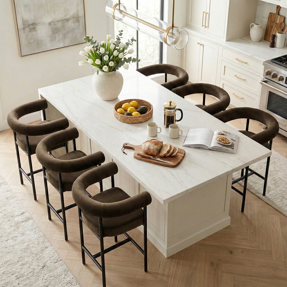 Velvet Counter-Height Bar Stools with Arms(Set of 6)