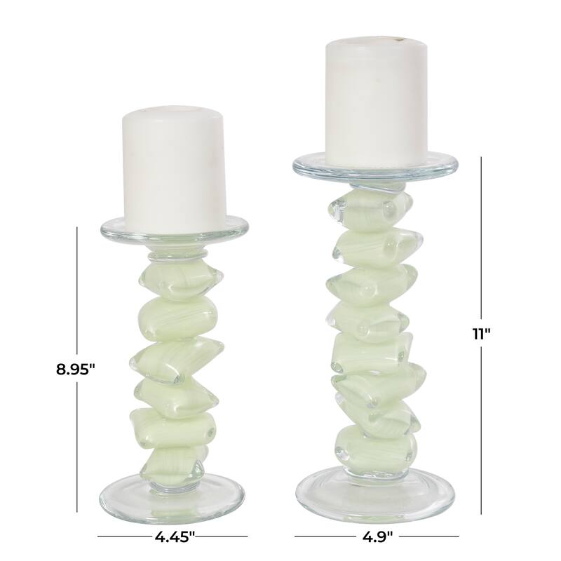Clear or Green Glass Stacked Stone Candle Holder (Set of 2)