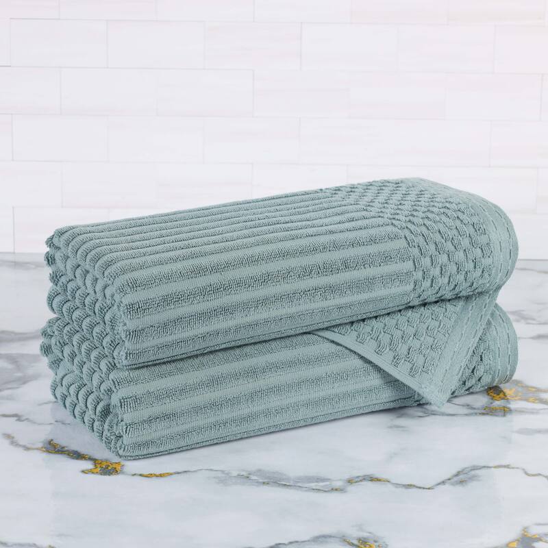 Superior Soho Ribbed Cotton Bath Towel Set of 2 - Green