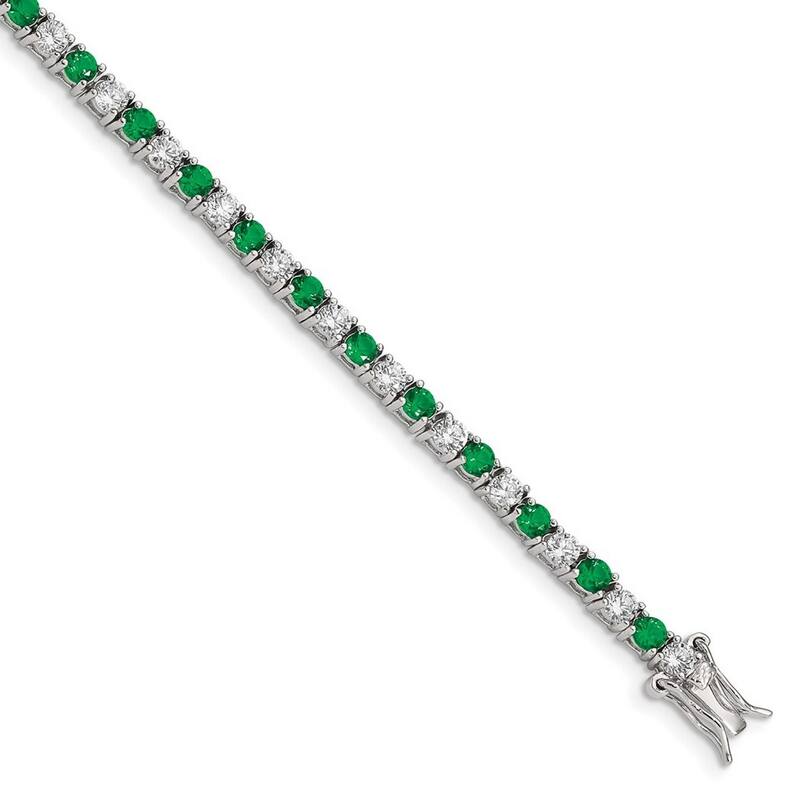 Curata 925 Sterling Silver Polished Safety clasp Box Catch Closure Green and White CZ Cubic Zirconia Simulated Diamond Bracelet