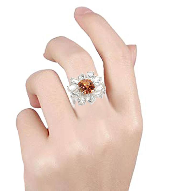 925 Sterling Silver Sunset Topaz and White Topaz Ring