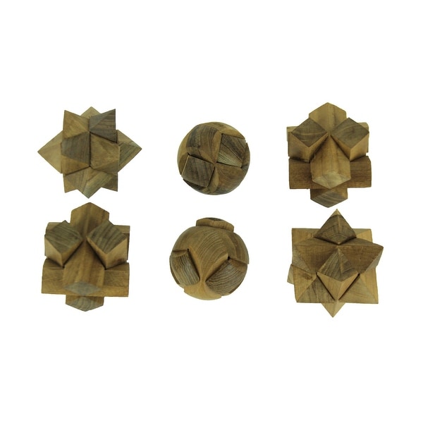 Natural Teak Wood Hand Carved Puzzle Balls Set of 6 - 3 X 3 X 3 inches