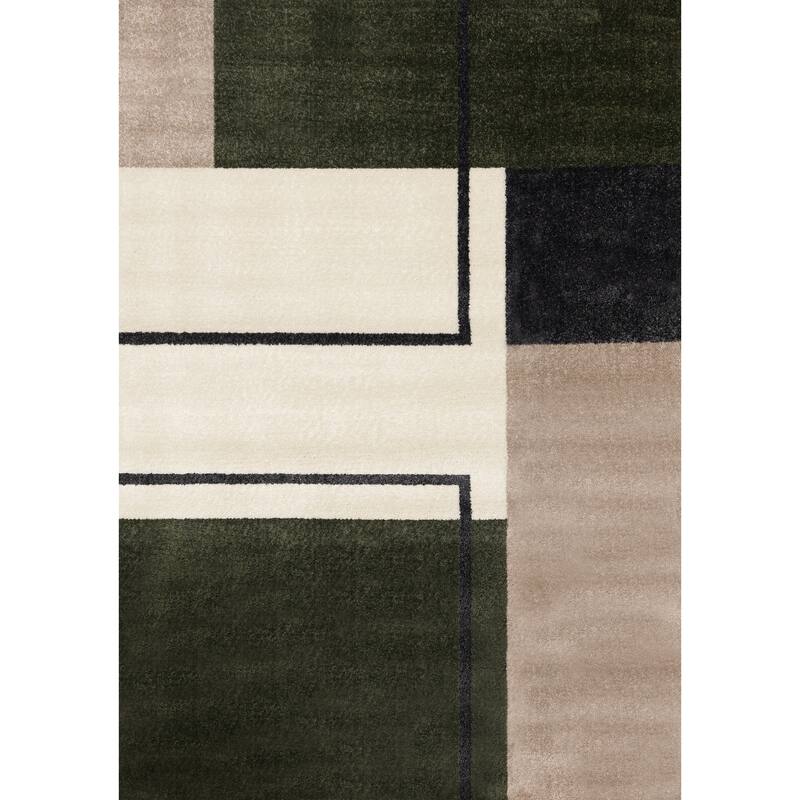 Marley Collection - Geometric Modern Green Grey White Area Rug - 7'10" x 10'6"