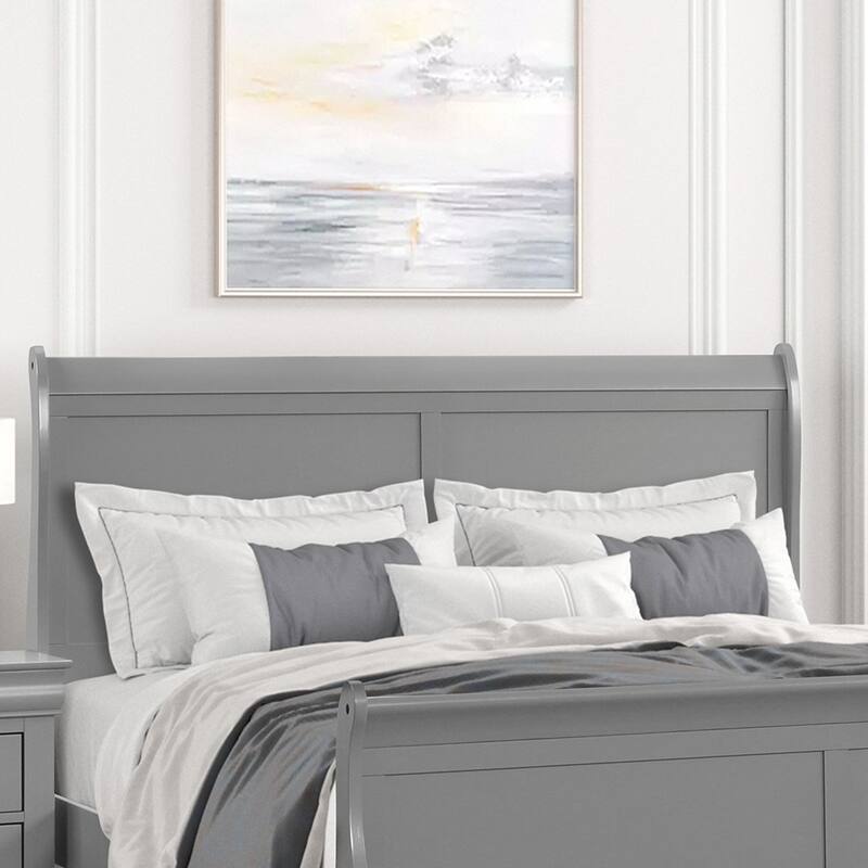 Gray Sleigh Design Full Size Bed with Wooden Bracket Feet