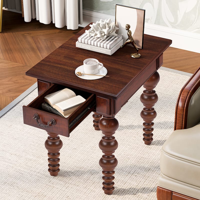 Narrow Sofa Side Table Accent Table Solid Wood End Table with Drawer