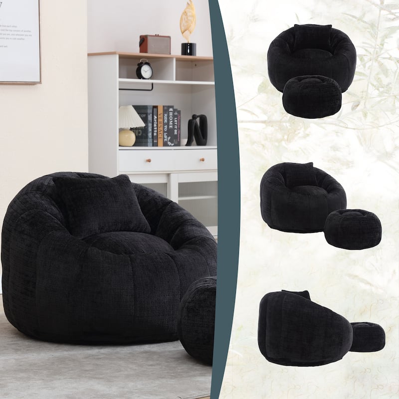 HOMEFUN Cozy Beanbag Sofa With Memory Foam Filler, Oversized Round Sofa